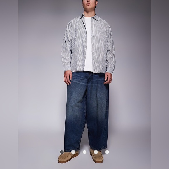 ASOS DESIGN oversized baggy fit wide jeans in vintage dark wash blue 29 x 30 - Picture 2 of 10